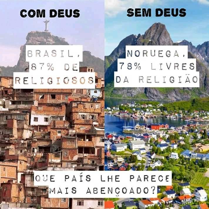 Brasil, 87% de religiosos - Noruega, 78% livres da religio.  Que pas parece mais abenoado?