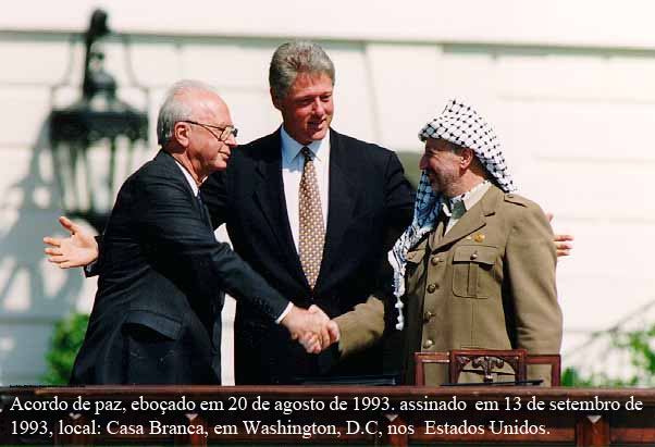 Acordo de paz esboçado em	20 de agosto de 1993, assinado em 13 de setembro de 1993, na Casa Branca, em Washington, D.C., nos  Estados Unidos.