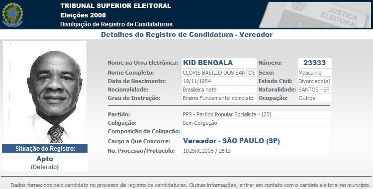 Kid Bengala, candidato a vereador em So Paulo
