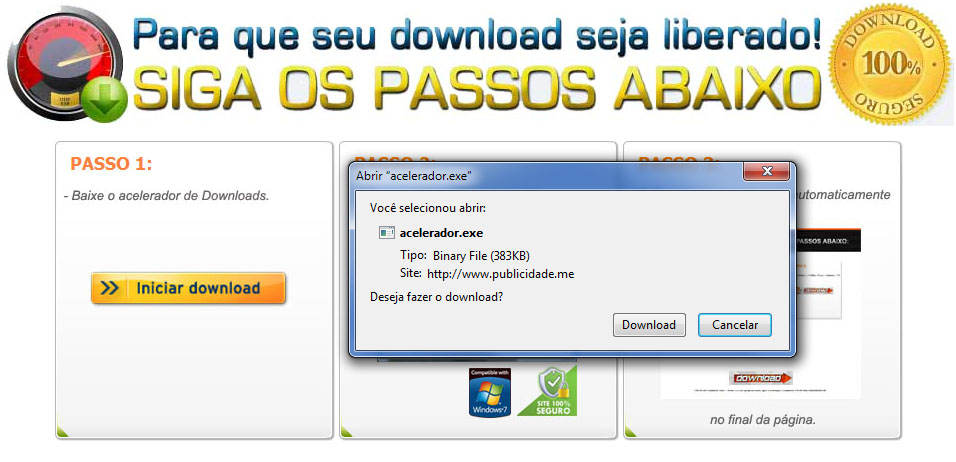 Você selecionou abrir: Acelerador.exe Tipo: binary File (383KB) Site: http://www.publicidade.me   Deseja fazer o download? Download   Cancelar